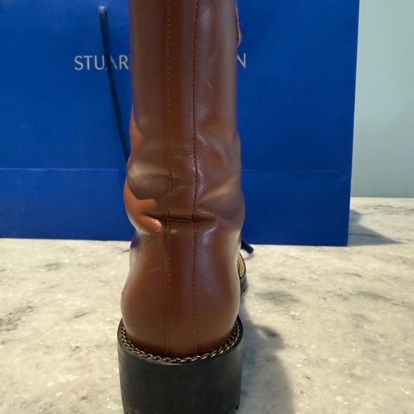Stuart Weitzman Kolbie Boots (FW20) – Cognac Leather with Gold Chain Detail - Picture 1 of 16
